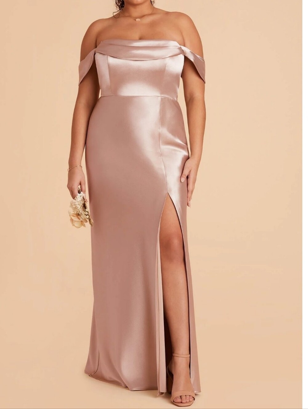 Birdy Grey Mia Shiny Satin Dress in the shade Rose Gold